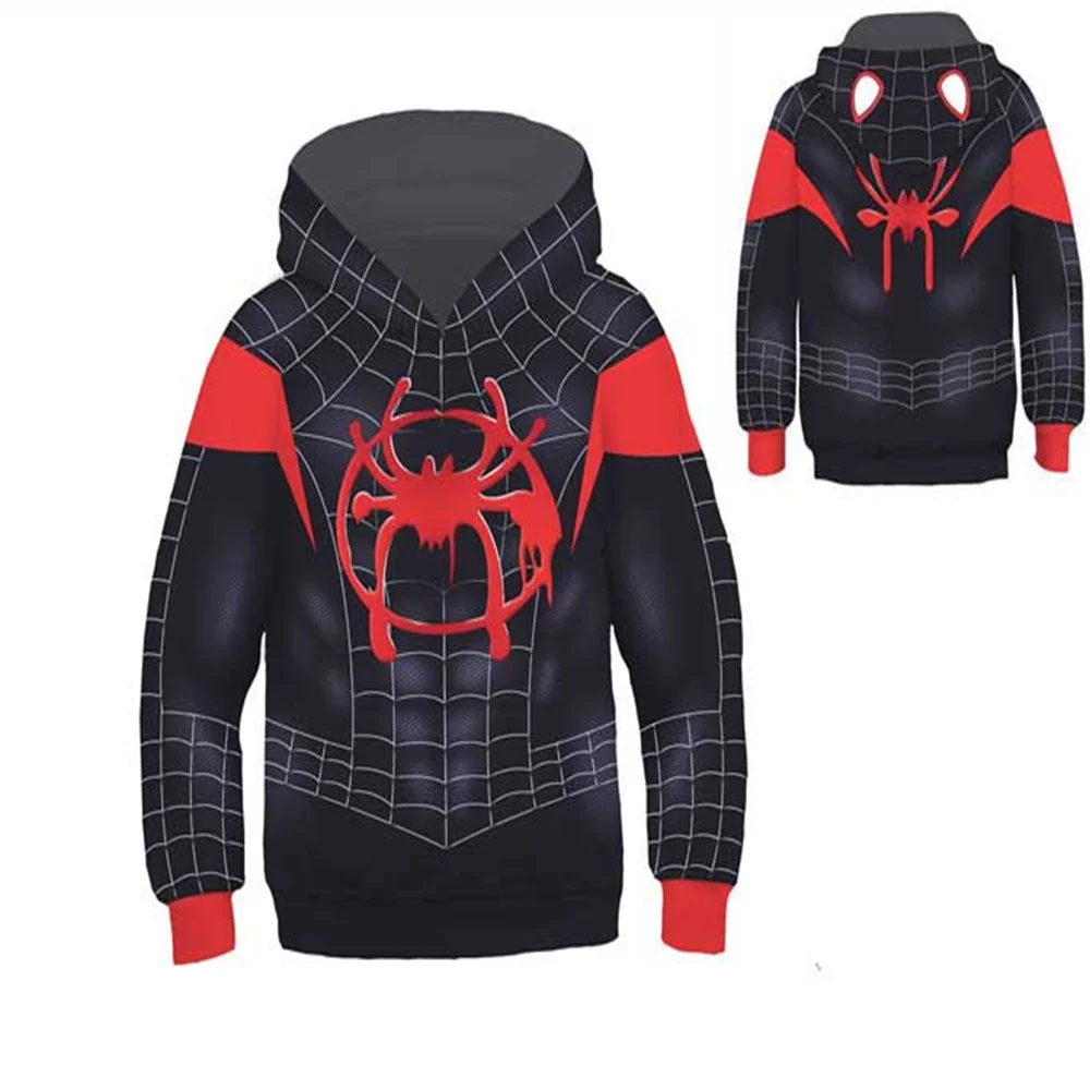 Miniso Anime Hoodies Spider Hero Sweatshirts Into The Spider-Verse Cosplay Hooded Pullover Venom Hoody For Boys Girls Jacket