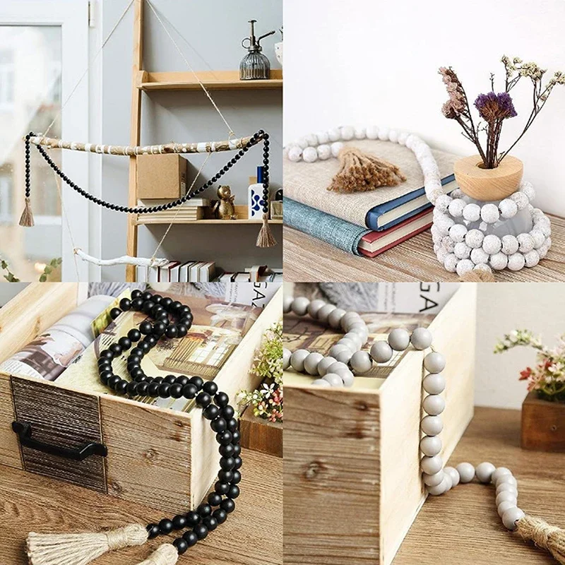 1pc Wooden Handmade Boho DIY Wood Bead Garlands Macrame Home Decor Farmhouse Rustic Tassel Decoration Wall Hanging image 4