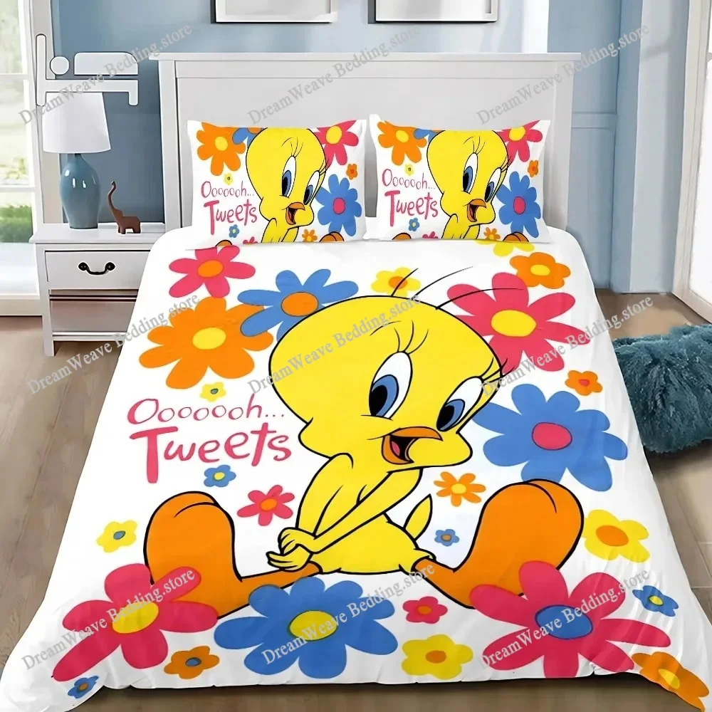 

Cartoon Tweetys Bird Duvet Cover Pillowcase Bedding Set Boys Girls Bedroom Decoration Children Gift Single Double Large Size