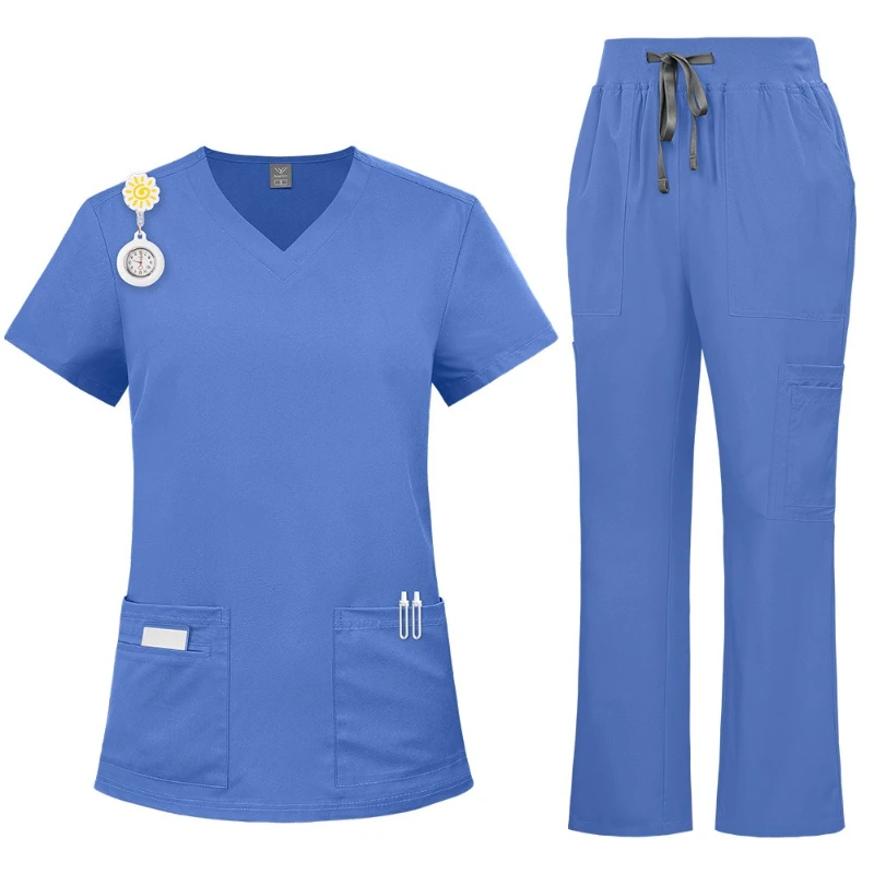 Ladies Solid Color Scrub Uniform Two Piece Set Professional Workwear for Hospital Operating Room Nursing Home Beauty Salon Staff
