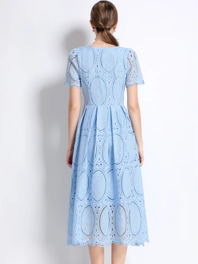 SMTHMA Elegant Fashion Lace Hollow Out Beaded High End Runway Dress With Belt Women's O-Neck Short Sleeve Summer Dresses - AliExpress 200000345 SMTHMA Elegant Fashion Lace Hollow Out Beaded High End Runway Dress With Belt Women's O-Neck Short Sleeve Summer Dresses - AliExpress 200000345