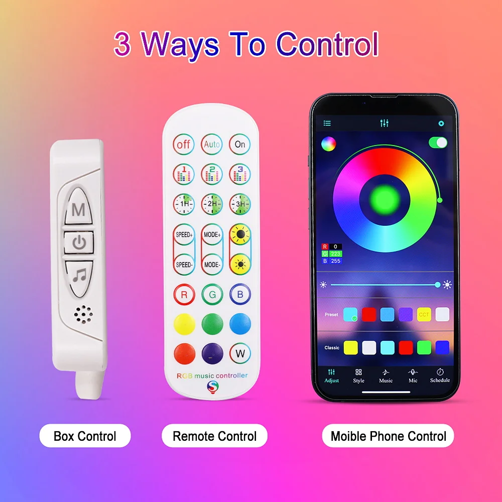 BT Music RGB LED Strip Controller Dimmer 5V 12V 24V Mobile APP Remote Control 24 Keys Bluetooth Music RGB Controller Connected