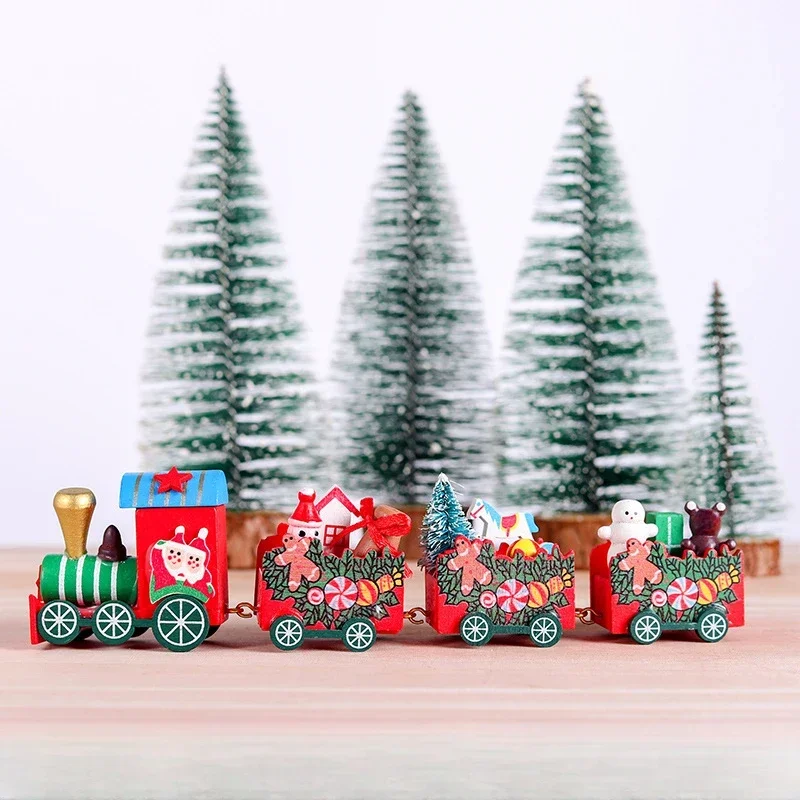 Cute Painted Wooden Christmas Train Ornament Gingerbread Man Decor Craft Toy for Toddler Kids Xmas New Year Party Gift