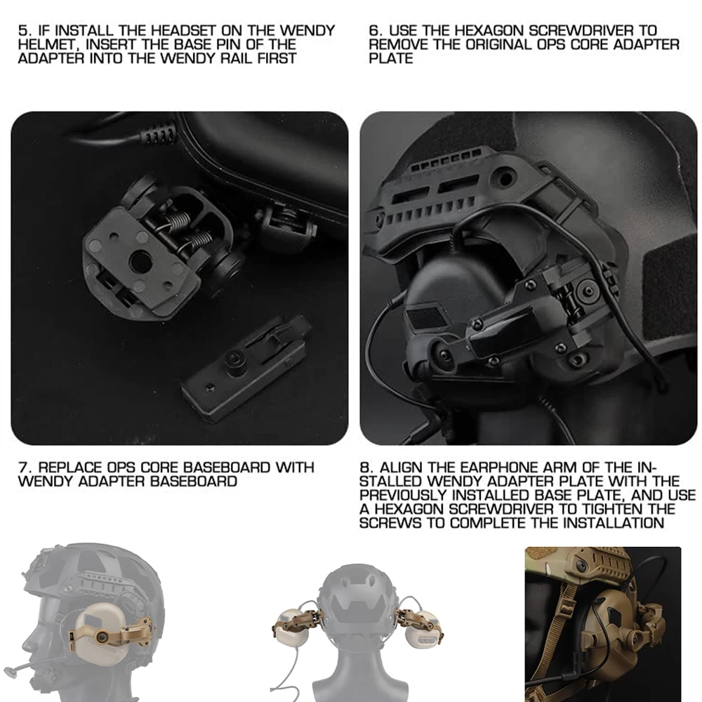 Tactical Helmet ARC Rail Adapter for M31/M32 Headsets, Airsoft Headset Helmet Bracket Kit, Hunting Rotation Headphones Holder