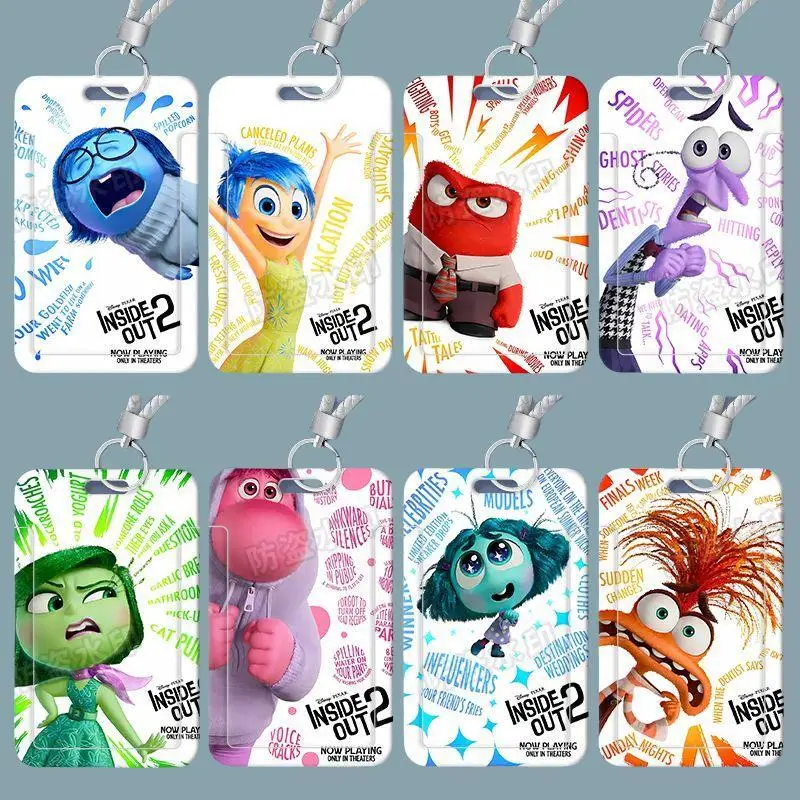 Animation Inside Out Cartoon Card Cover Student Transparent Lanyard Cute Slide Cover Anime Kawaii Exquisite Protective Case Gift