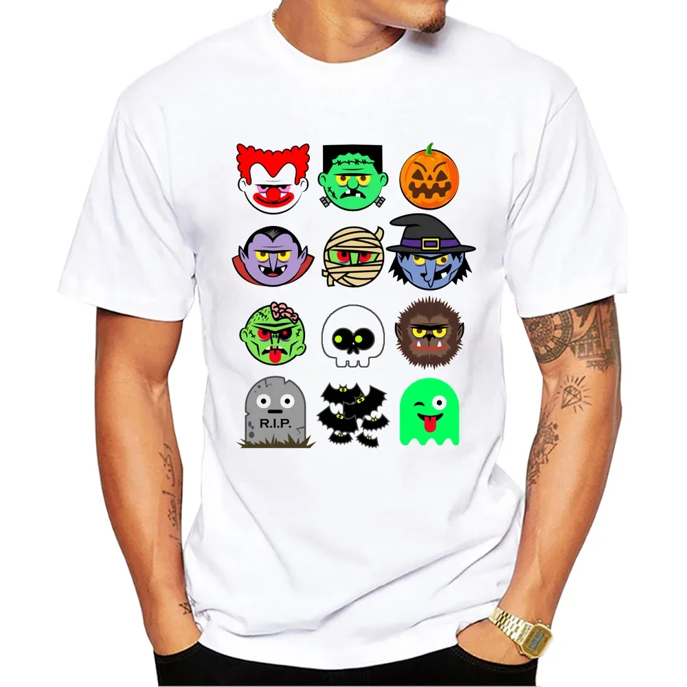 TEEHUB o-boyun kısa kollu erkek iskelet üstleri Vintage Holloween yüz Streetwear canavar yüzleri baskı erkek tişört erkekler