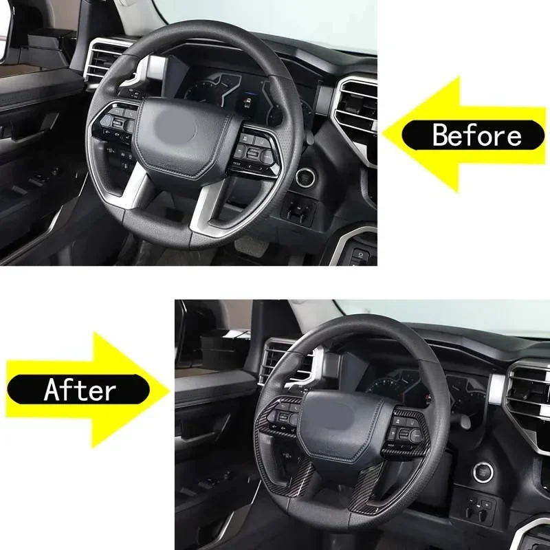 For Toyota Tundra 2022 2023 ABS Carbon Fiber Style Steering Wheel Trim Cover Frame Stickers Auto Accessories