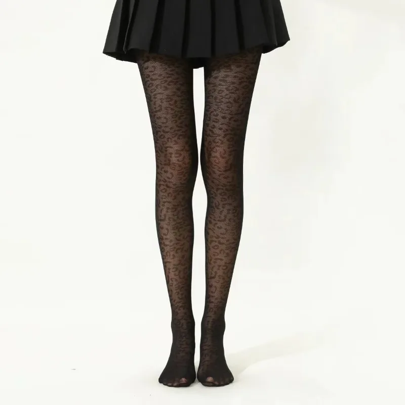 Women Vintage Sexy Thin Transparent Silky Pantyhose Gothic Leopard Pattern Sheer Seamless Tights Geometric Embroidery Medias image 4
