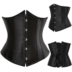 Women's Satin Underbust Corset Bustier Sexy Underwear Waist Slimming Body Shaper Corset Top for Women Steampunk Lace-up Corset