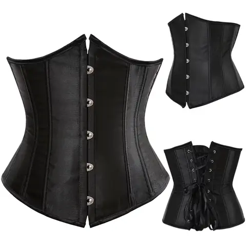 여성용 새틴 언더 버스트 코르셋 Bustier 섹시한 속옷 허리 슬리밍 바디 셰이퍼 코르셋 탑 여성용 Steampunk 레이스 업 코르셋