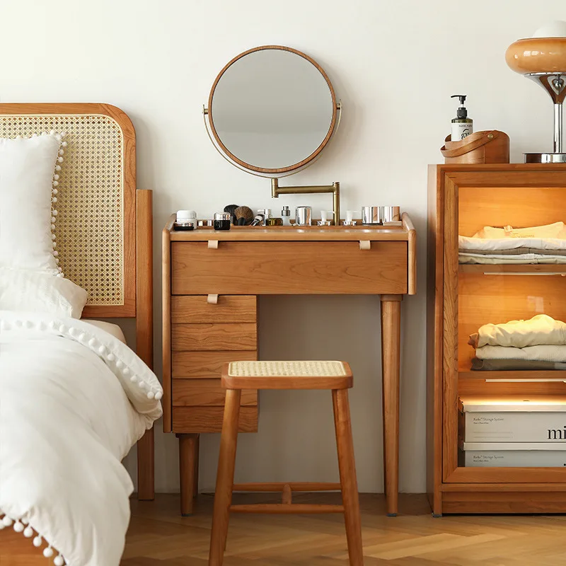 Solid wood dresser Japanese-style bedroom makeup table storage bedroom ultra-narrow ins style furniture Nordic