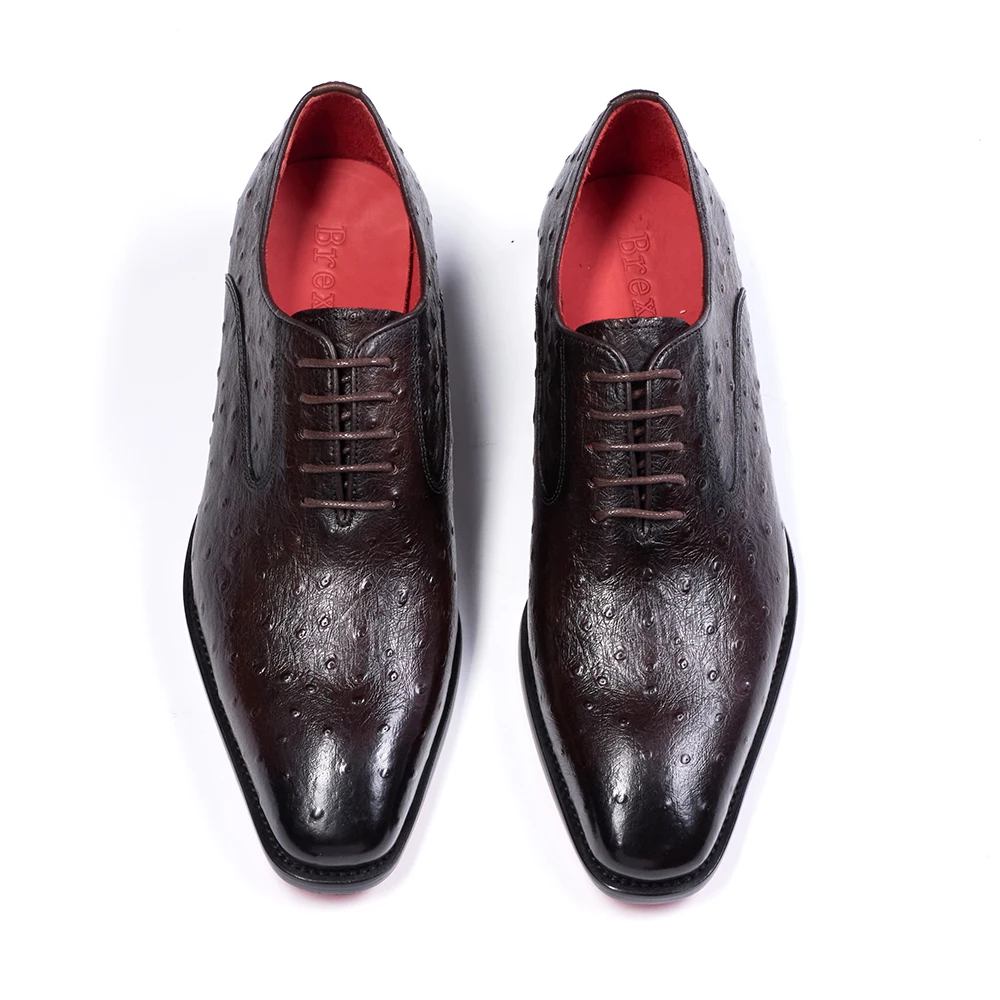 

Retro Ostrich Pattern Business Men's Shoes Spring 2026 Pointed Toe Trendy Leather Shoes Breathable Wear Resistant Rubber Sole