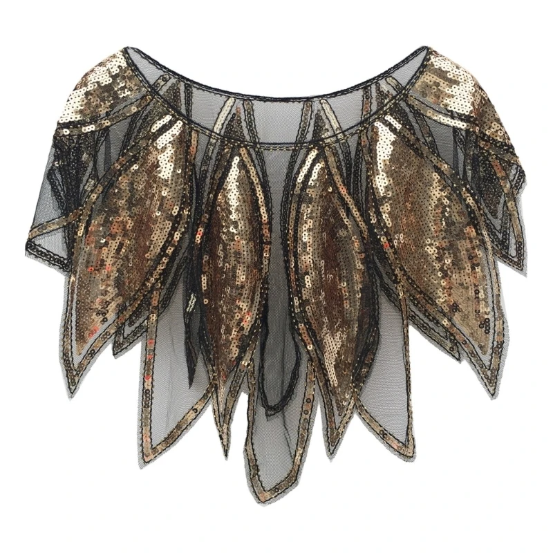 X5XA Open Front Short Capes Retros Embroidery Sequins Breathable Mesh Fabric Elegant