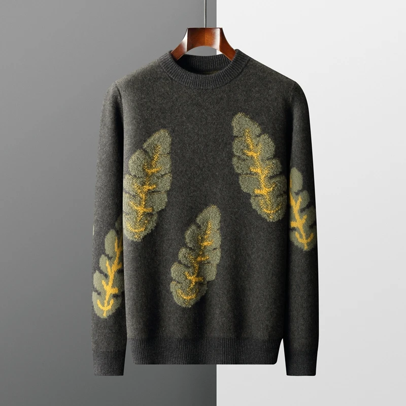 Autumn and Winter New 100% Merino Wool Men\'s Cashmere Sweater Round Neck Pullover  Knitted Casual Fashion Retro Top