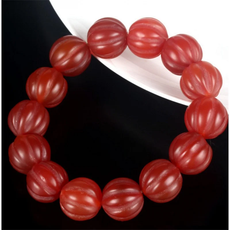 Factory Wholesale Old Pumpkin Beads Men's and Women's Antique Agate Chalcedony Bracelet Jade Jadeware Live Broadc