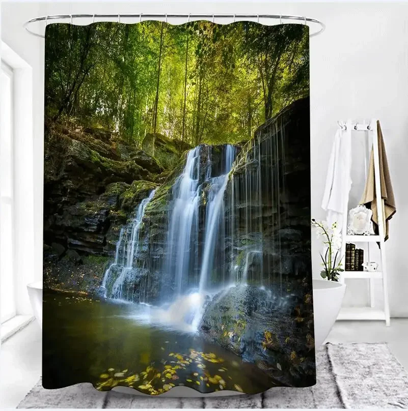 Tende da doccia a cascata prato verde bella foresta paesaggio bagno Decor tenda di stoffa impermeabile cortina de la ducha