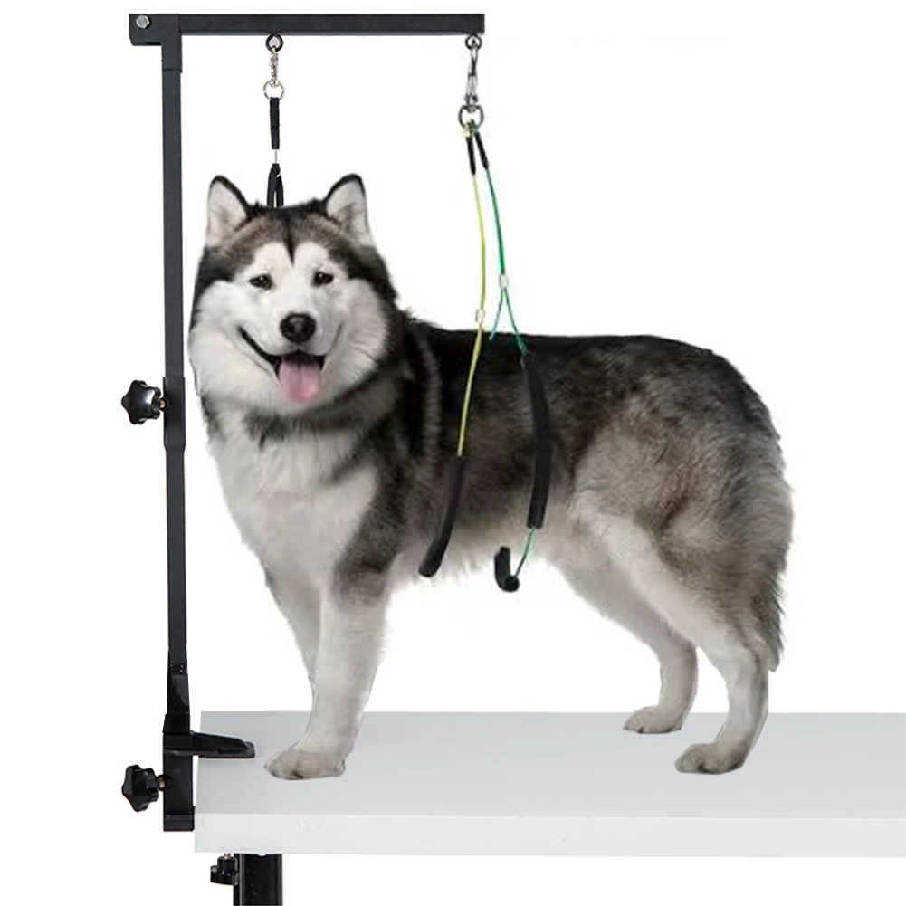 Dog Shower Stand Stainless Steel Pet Dog Grooming Table Bracket Arm with Restraint Rope Telescopic Pet Grooming Stand with Sling