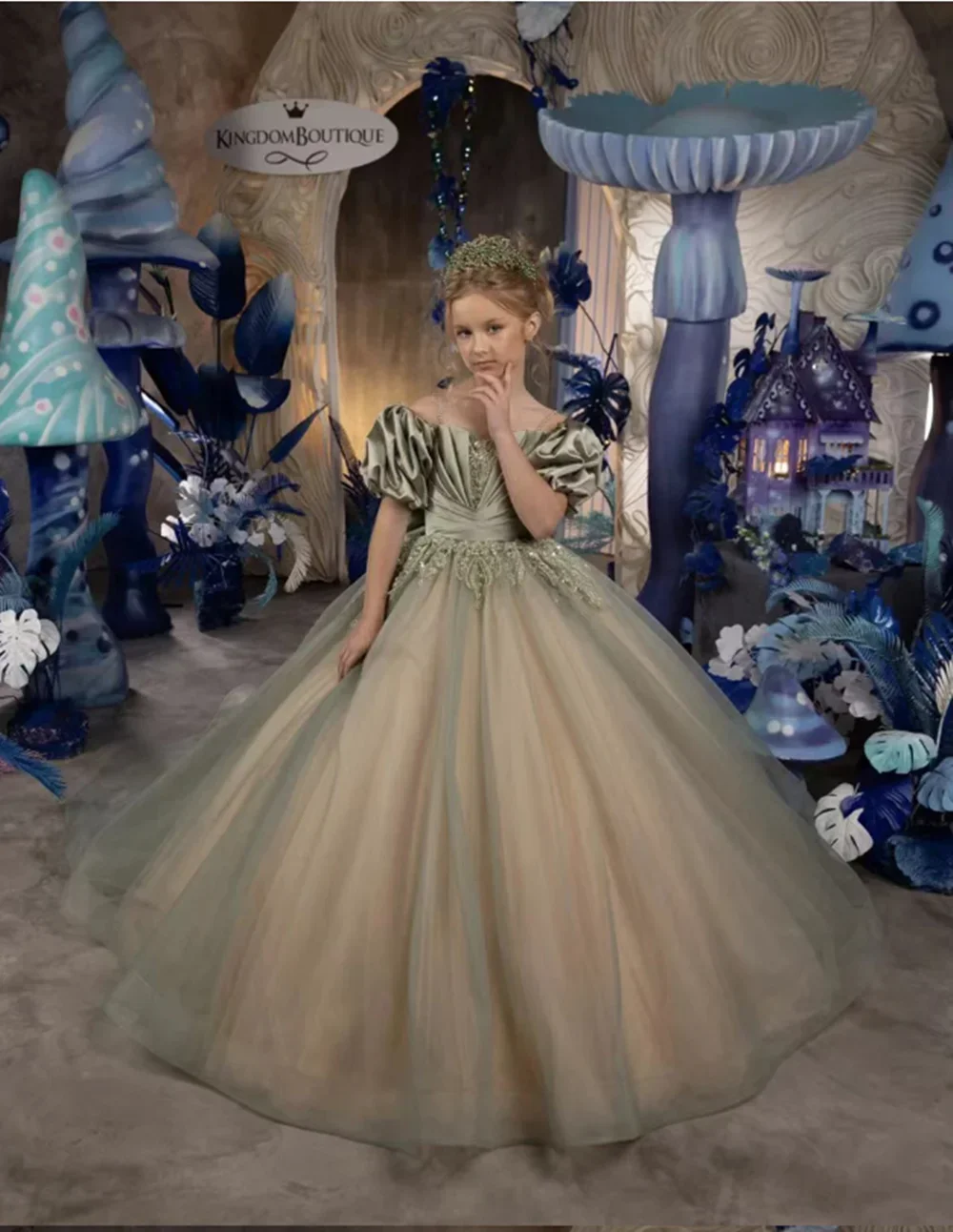 فستان فتاة الزهور مزين بالتول مخصص لحفلات الزفاف بأكمام قصيرة مزين بالترتر للأطفال وحفلات أعياد الميلاد الأولى فستاين سهرة/فساتين الحفلات
