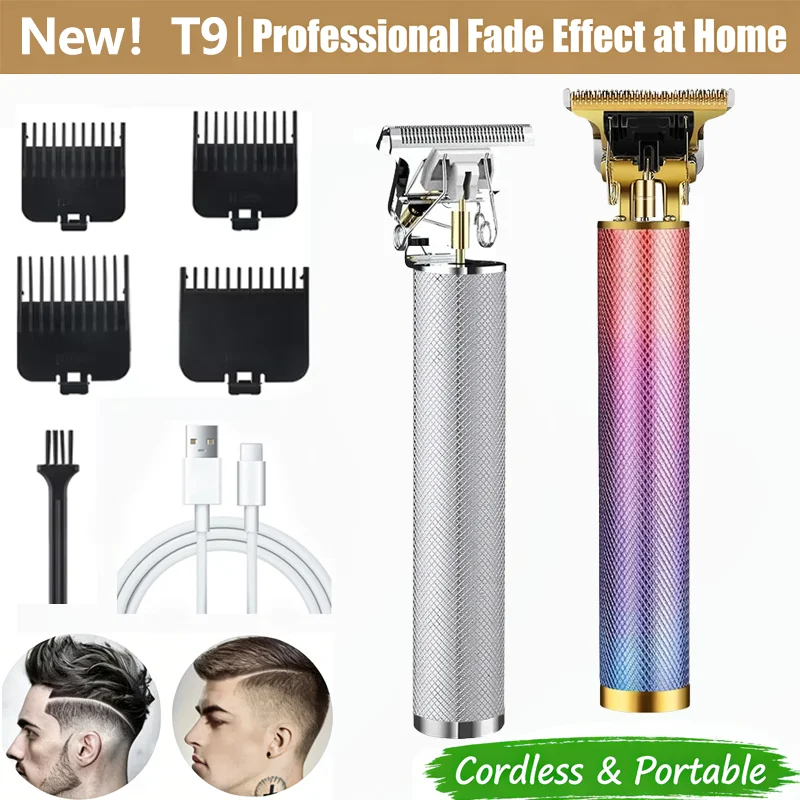 Nuevo 2026! Cortadora de Pelo Eléctrica T9 Profesional, Afeitadora para Cabeza Calva 0mm, Recargable USB, Inalámbrica, Kit de Corte de Pelo para Hombre