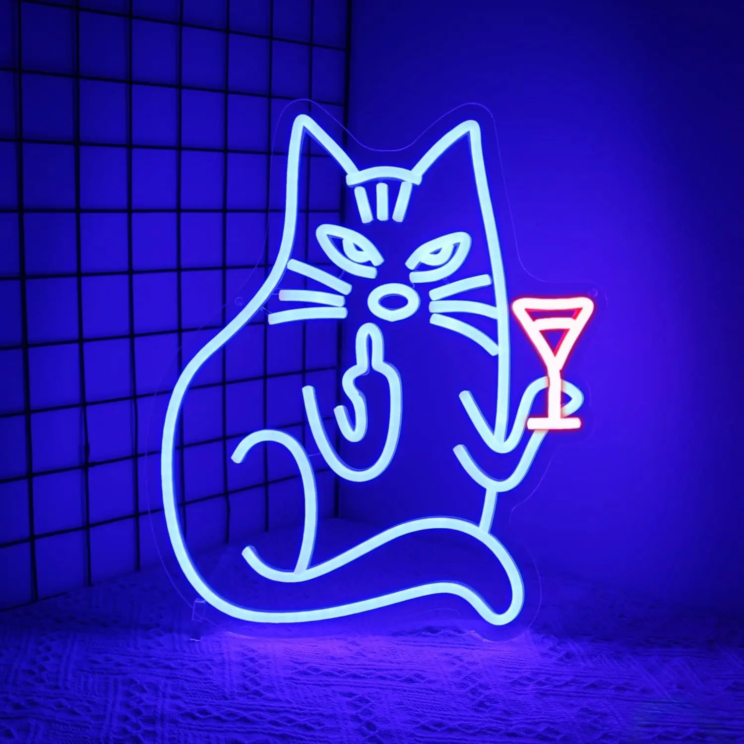 

Cocktail Cat Neon Sign Funny LED Neon Light Sign for Wall Decor USB Dimmable for Bedroom Game Room Bar Party Club Decor Gift