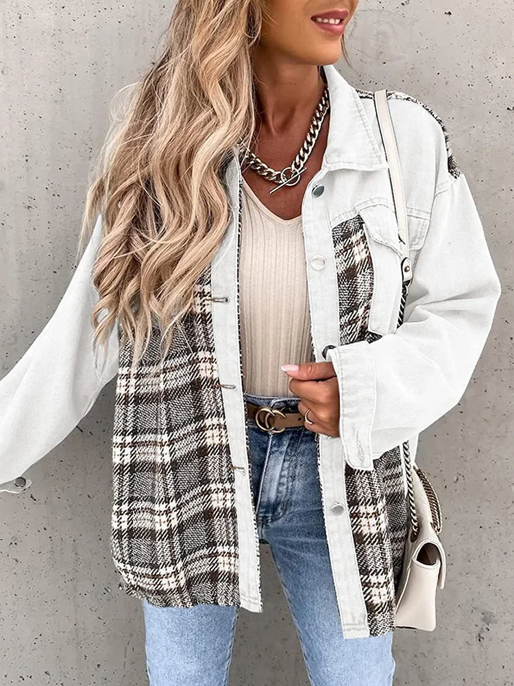 Turn Down Collar Print Button Shirt giacche donna cappotti Casual a maniche lunghe larghi Streewear Vintage Patchwork Cardigan capispalla