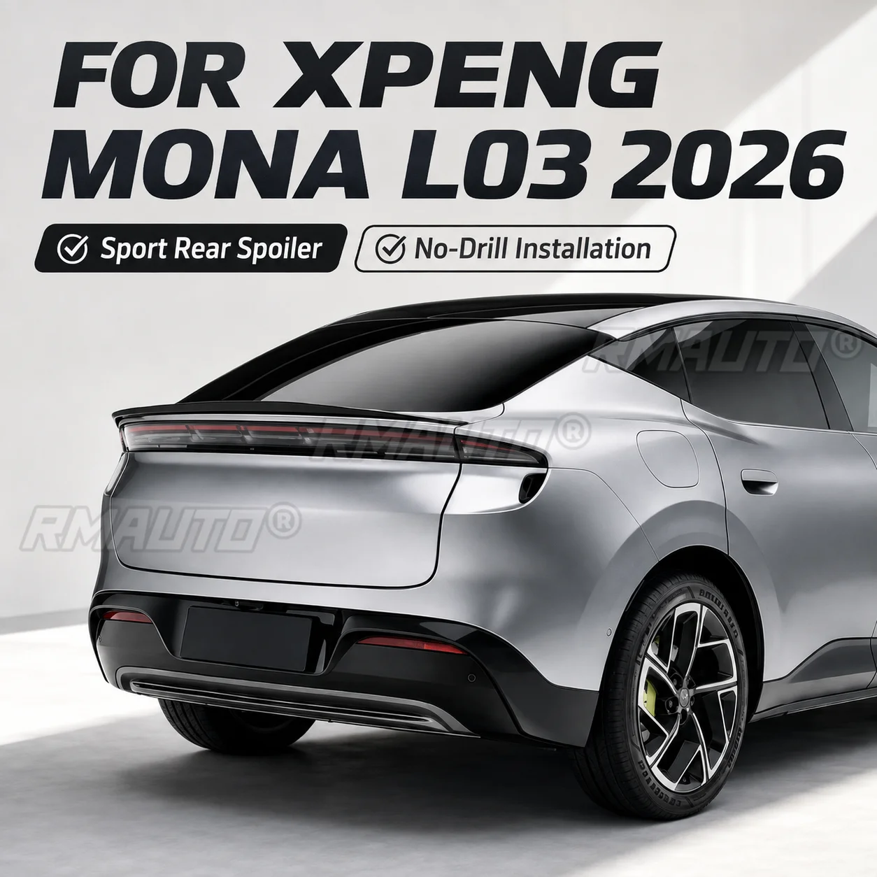 Glänzend schwarzer Heckspoiler im Sportstil für XPENG MONA L03 2026 Autozubehör, Bohrloose Montage