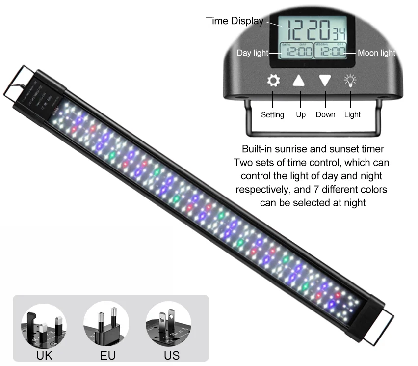 75CM Fish Tank Waterproof Reef LED Lamp RGB Multiple Colors Change Simulate Sunrise&Sunset Aquarium Lights for Coral Tank