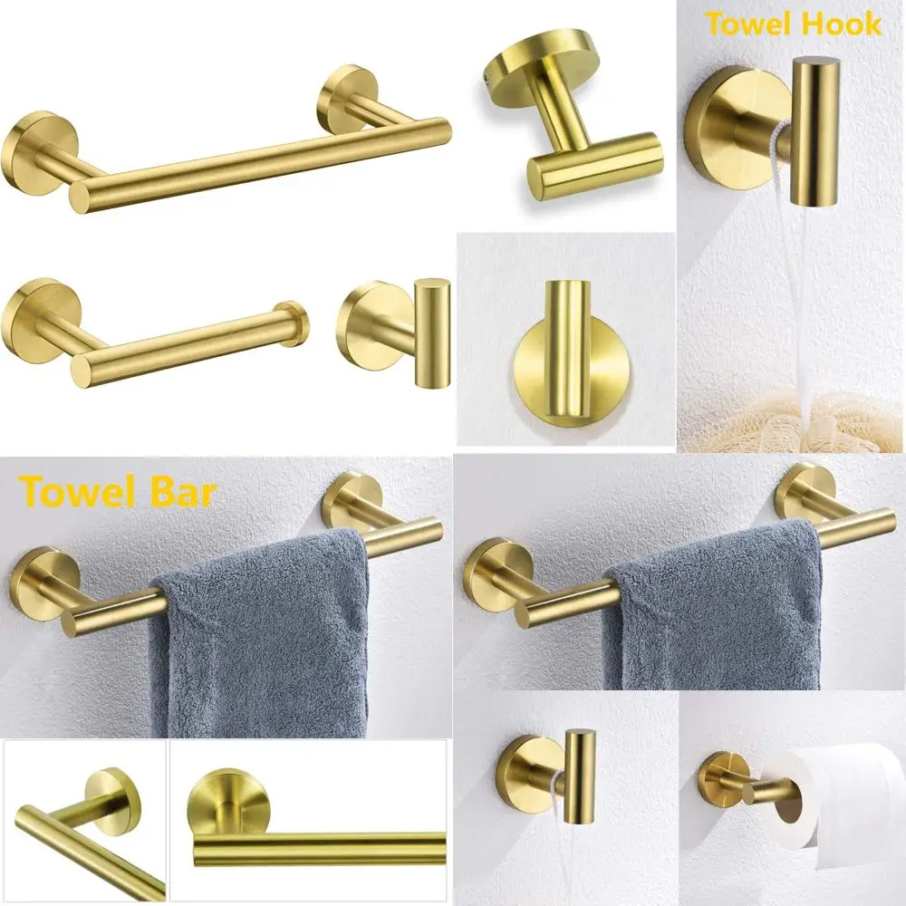 

Stainless Steel 3-Piece Brushed Gold Bathroom Accessory Set with Wall-Mounted Hand Towel Holder and Toilet Paper Holder