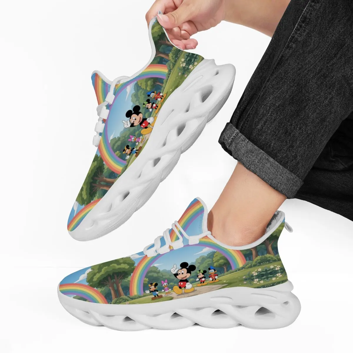 

Men's Sports Shoes Fleece Lined Mickey And Friends Rainbow Pattern Sports Shoes Comfort Wear Resistant Running Platform Sneakes
