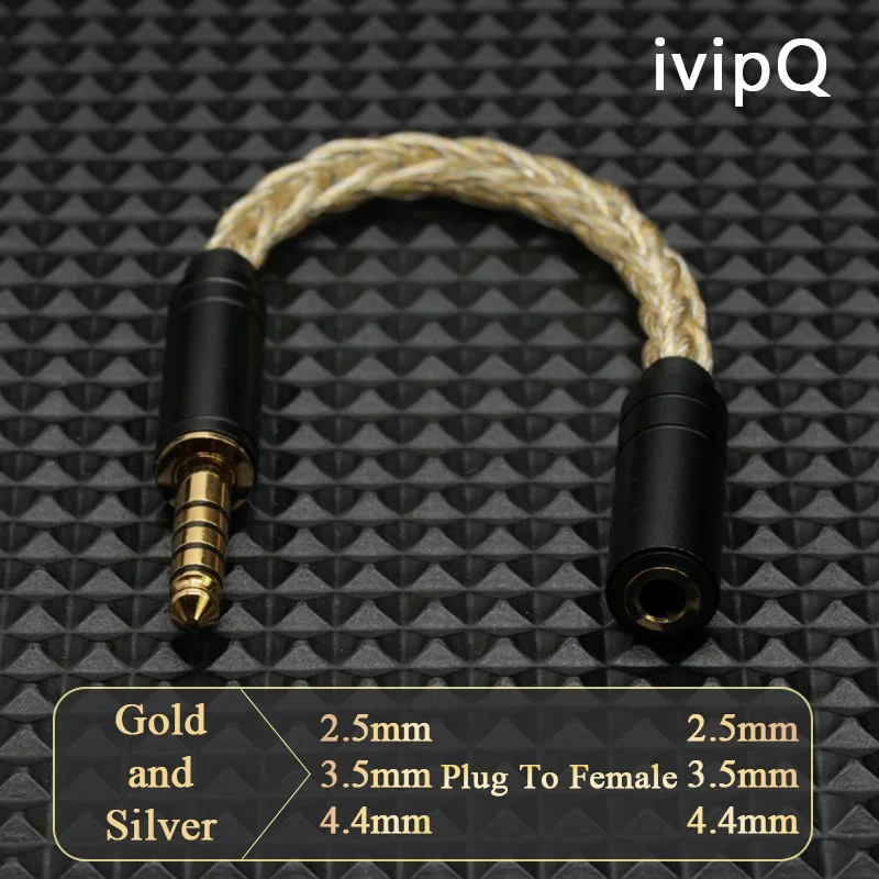ivipQ アダプターケーブル 2.5/3.5/4.4mm オス - 2.5/3.5/4.4mm メス オス - オス 8 コア ゴールド + シルバー バランスオーディオ変換ケーブル