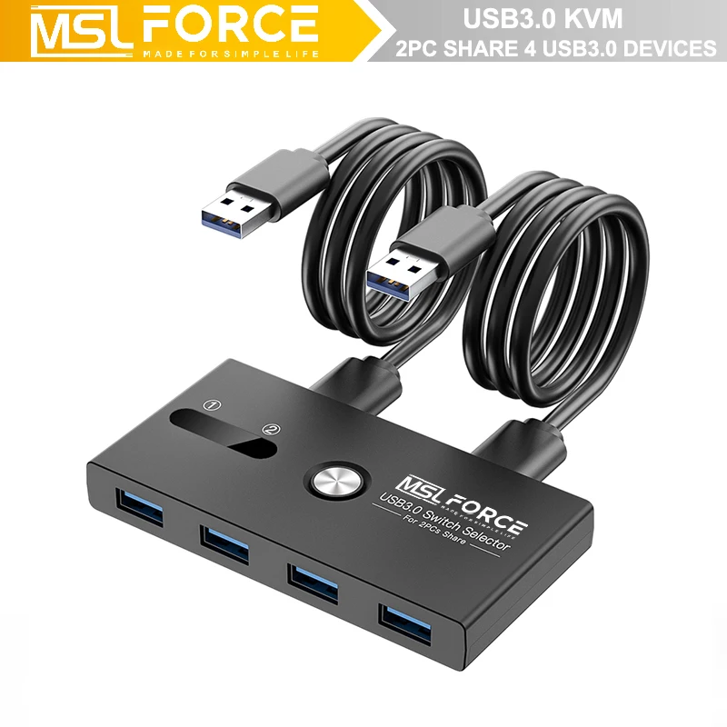 USB KVM 스위치 키보드 마우스 프린터용 USB 3.0 2.0 KVM 선택기 스위처, Mi Box 2pc 포트 공유 4PC 장치 USB 3.0 케이블