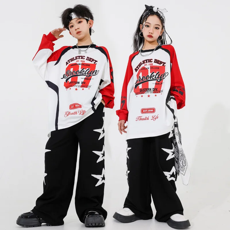 Hiphop Modemerk Street Dance Kindermode Meisjes Jongens Hiphop Jazz Wit T-Shirt Casual Broek Set Performance Kleding