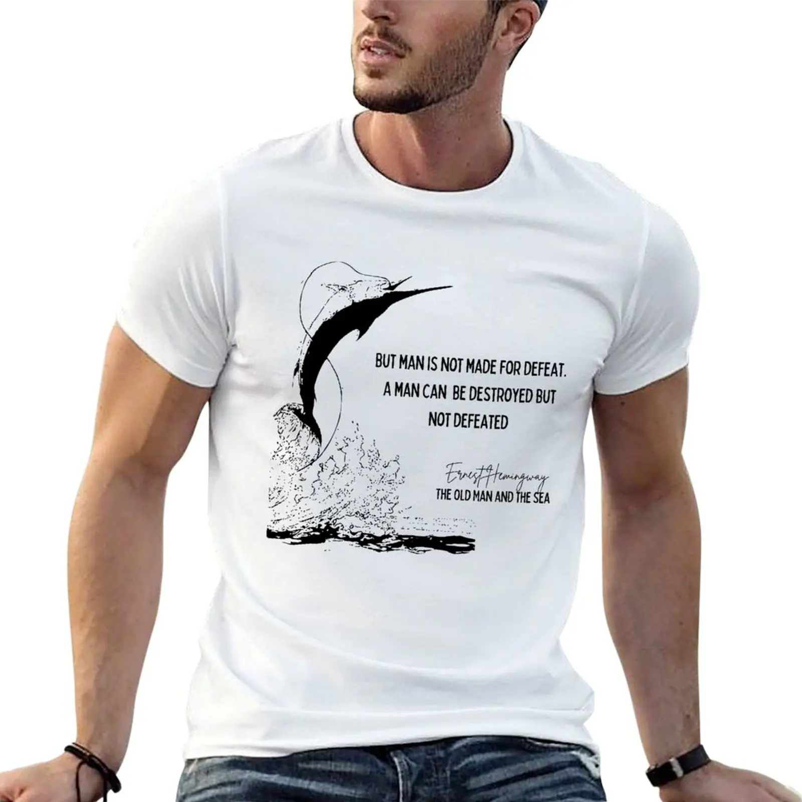 Hemingway, The Old Man and The Sea T-Shirt Basic Plain Tee for Spring and Summer