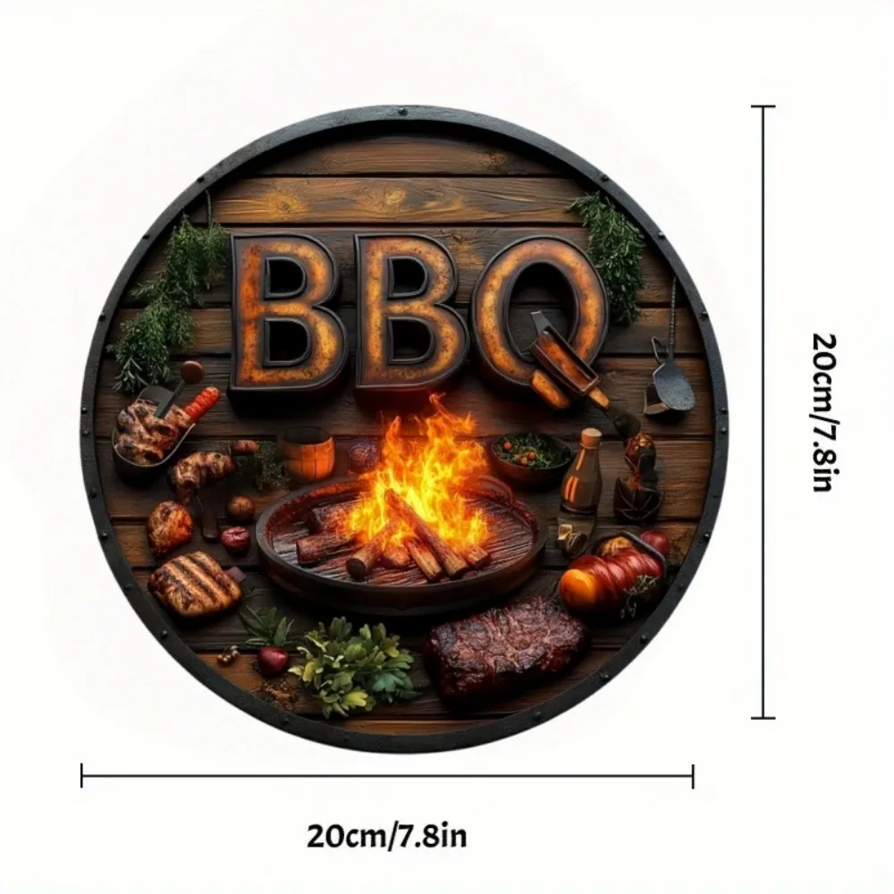 2D Retro Barbecue Circular Wooden Sign, Suitable for Home, Living Room, Kitchen, Office, Coffee Shop, Holiday Decoration, Gifts