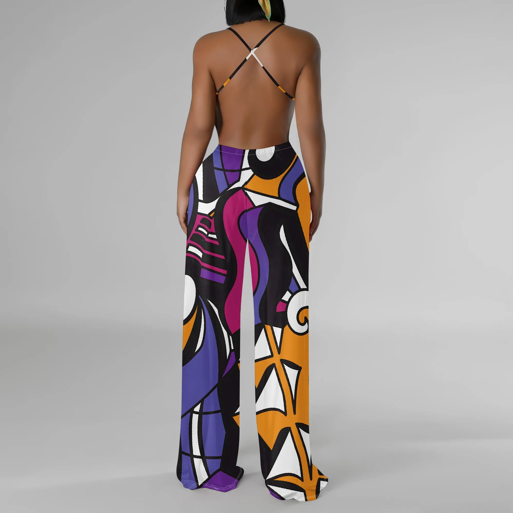 Women's Off Shoulder Sexy Crew Neck Loose Long Dress Fashion Printed Hem Club Party Casual Vacation Long Pants Jumpsuit