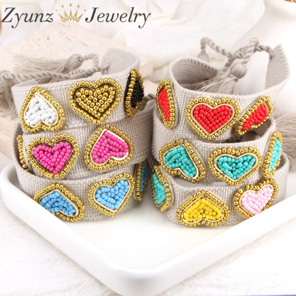 5PCS, Bohemia Creative Heart Miyuki Bracelet For Women Handmade Woven Tassel Adjustable Bracelet Fashion Jewelry