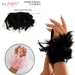 1PCS Colorful Feather Cuff Nail Ornament Wristband For Photo Manicure Feathers Sexy Handcuffs Manicure Accessories Bracelet