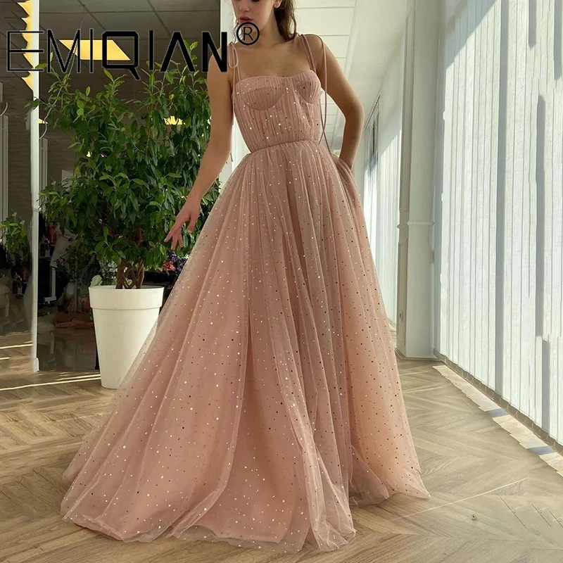 Robe de soirée longue à fleurs 3D, robe de bal de forme trapèze en Tulle à paillettes noires avec bretelles Spaghetti et fente latérale