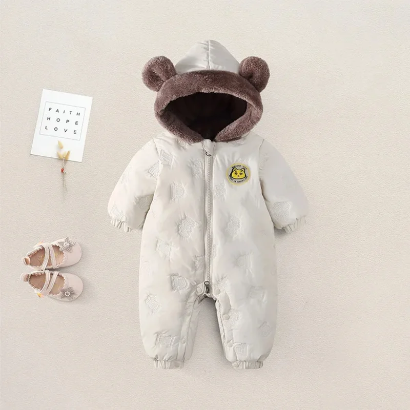 

COSda@Newborn Baby Winter Jumpsuit One-piece Hooded Cotton Clothes Unisex Boys Girls Zipper Warm Clothing Jumpsuit Protect Baby