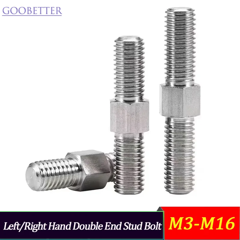 

304 Stainless Steel Left/Right Hand Double End Stud Bolt M3-M16, Hex Flange Serrated Locking Industrial Grade for Auto/Machinery