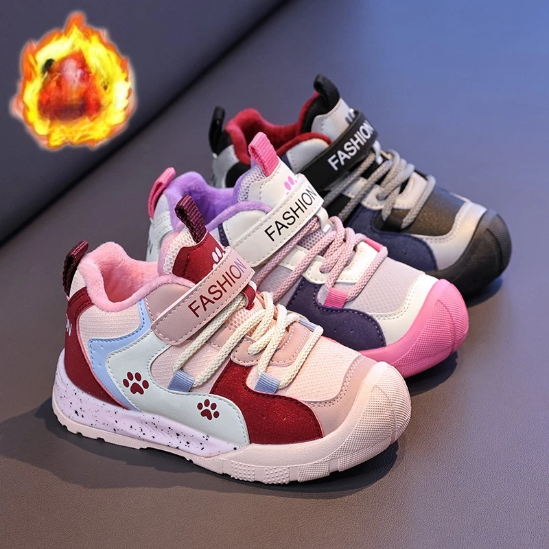 

Children Sneakers Toes Capped Hook&loop Kids Running Shoes Suede Warm 2025 Winter New Boys Girls Sports Shoes Breathable Soft