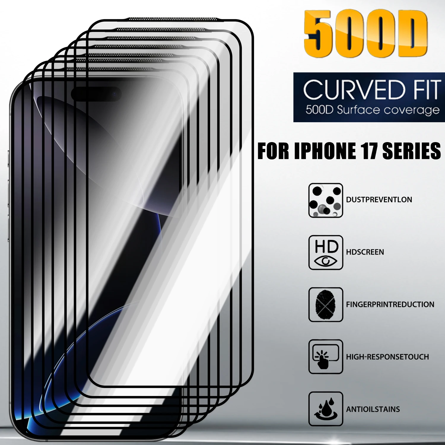 

Full Curved HD Clear Tempered Glass For iPhone17 17Air 17Pro Max Screen Protectors 9H Anti Scratch Protective Glass Film