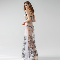 Erotic Lace Sexy Pajamas Women's Embroidered Ice Silk Mesh Suspender Pajama Dress Long Skirt Babydoll