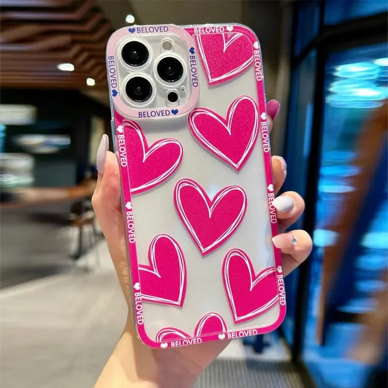 Luxury Love Heart Colorful Korean Soft Clear Phone Case For iPhone 15 Pro Max 14 13 12 11 Pro Max XR XS Max 7 8 Plus Y2K Cover image 3
