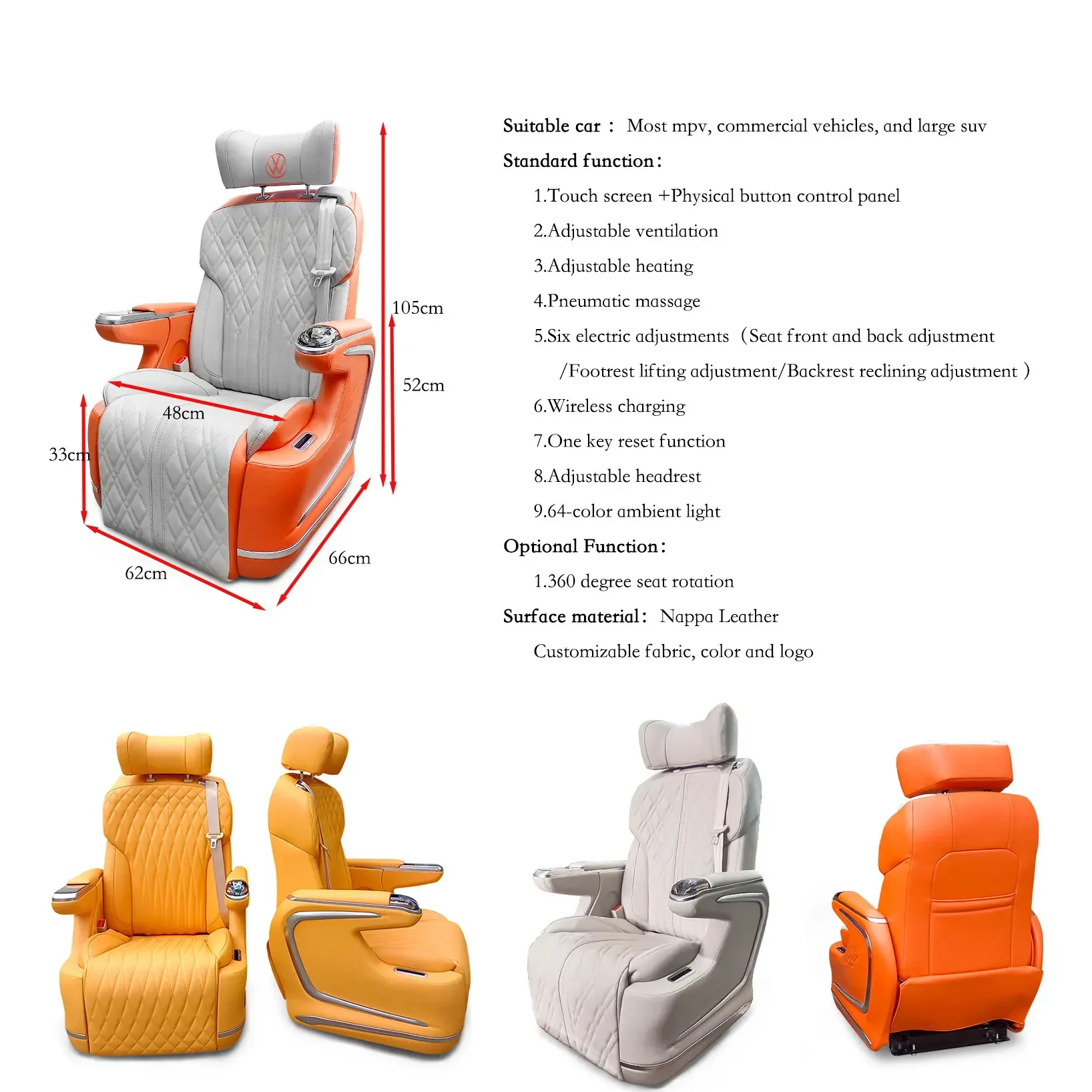 custom modified electric adjustable massage ventilated vip luxury auto captain bus van car seats for van car sale