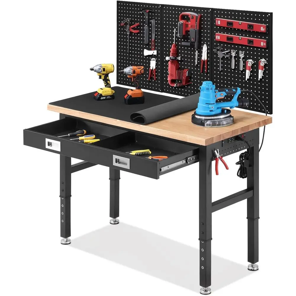 

Регулируемый верстак с перфорированной панелью и розетками для гаража, мастерской и домашнего офиса (48 регулируемых секций)