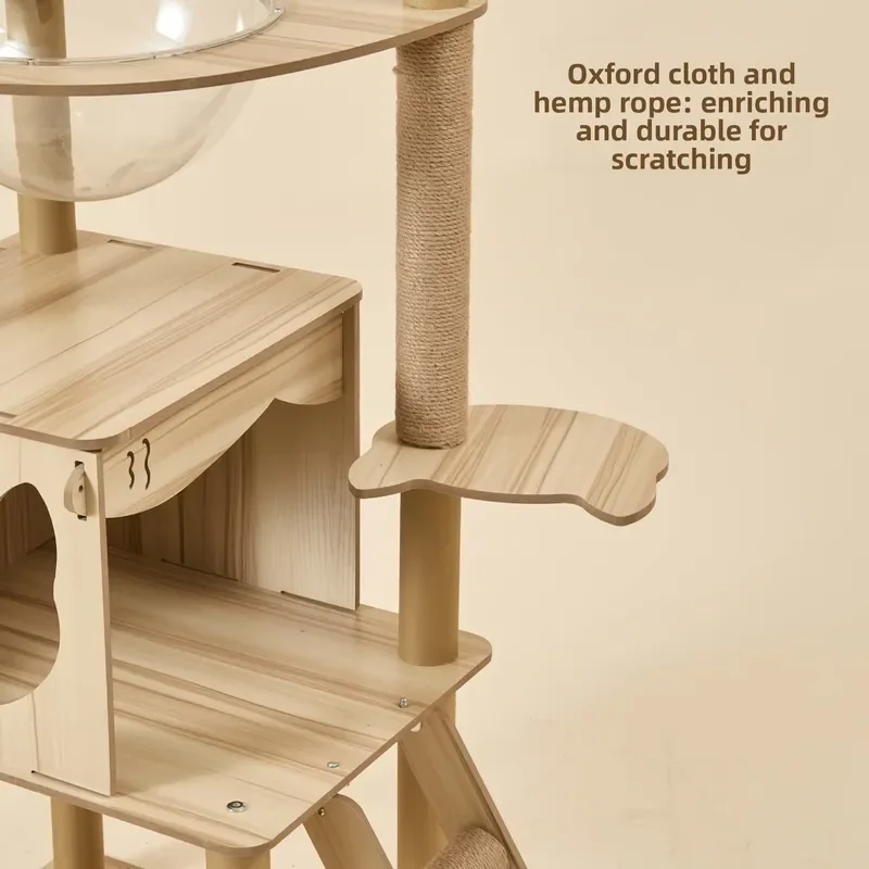 All in One Cat Tree Bed and Scratching Post Space Saver Non Solid Wood Density Board Simplicity Style Model T4 for Home Use