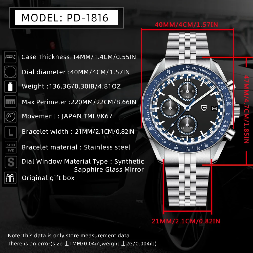 PAGANI DESIGN Sport Quartz Racing Chronograph AR Sapphire Crystal thumbnail 6
