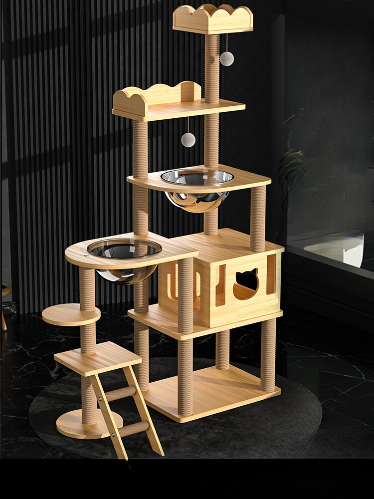 

Cat climbing frame, nest tree, one body frame, grabbing frame, solid wood pillar, jumping platform, spacecraft