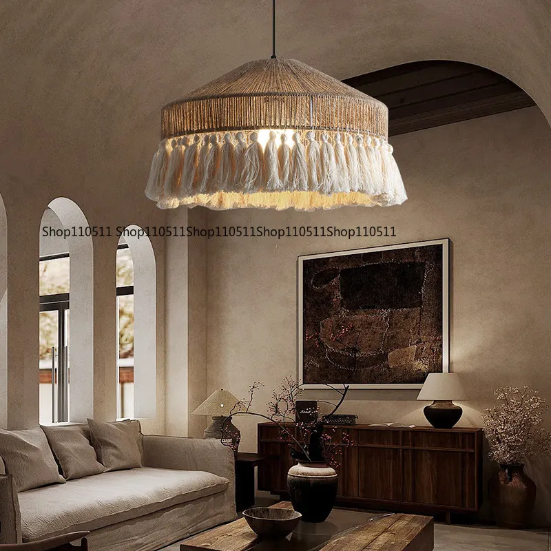 Bohemian retro woven fringed chandelier living room bedroom B & B restaurant